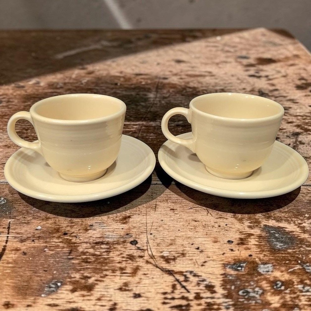 Fiesta Yellow Teacup & Saucers Set, Vintage Four Piece Tableware, Replacements